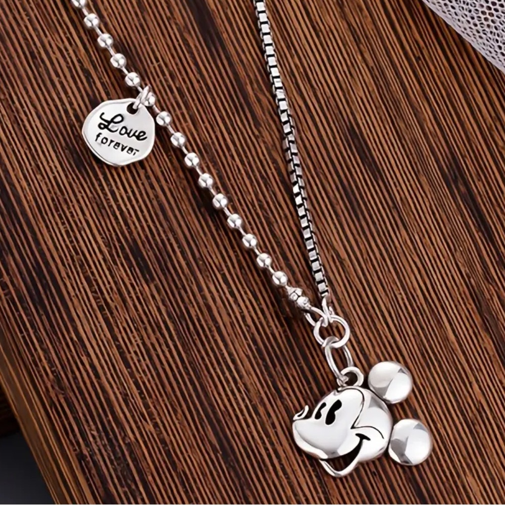 Silver Toned Mickey Mouse Pendant Necklace. New.